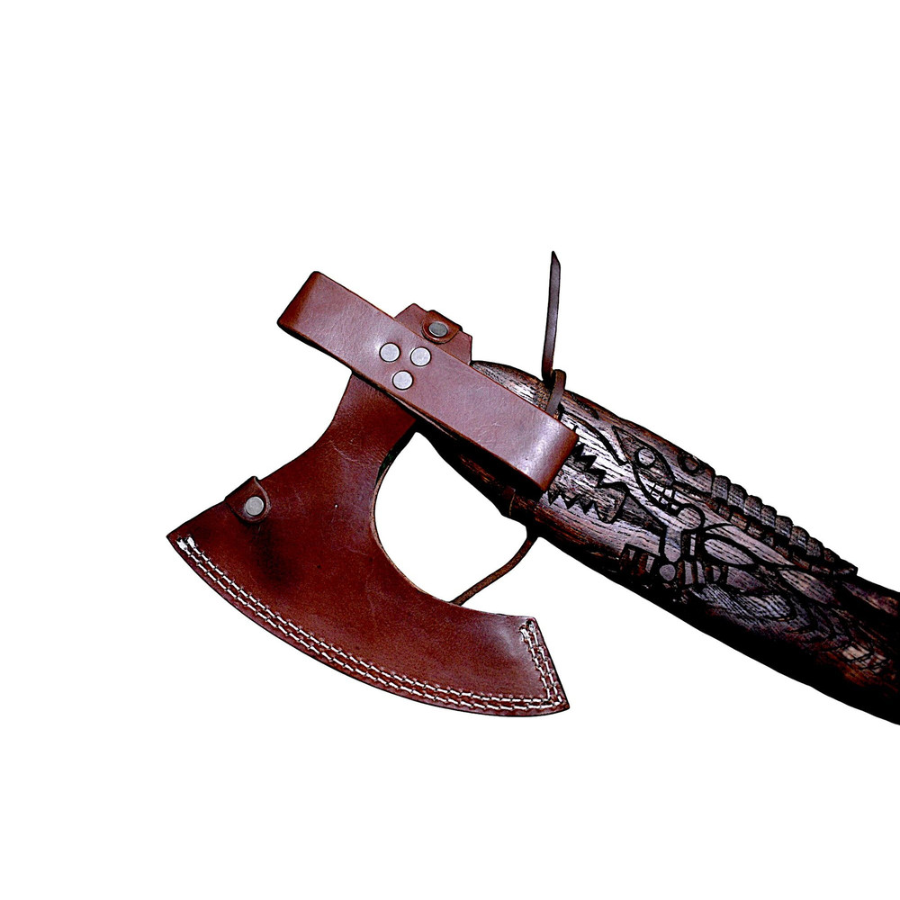 Gift For Him Handcrafted SnakeHead Viking Axe Engraved Stainless Steel Blade Carved Wooden Handle 14