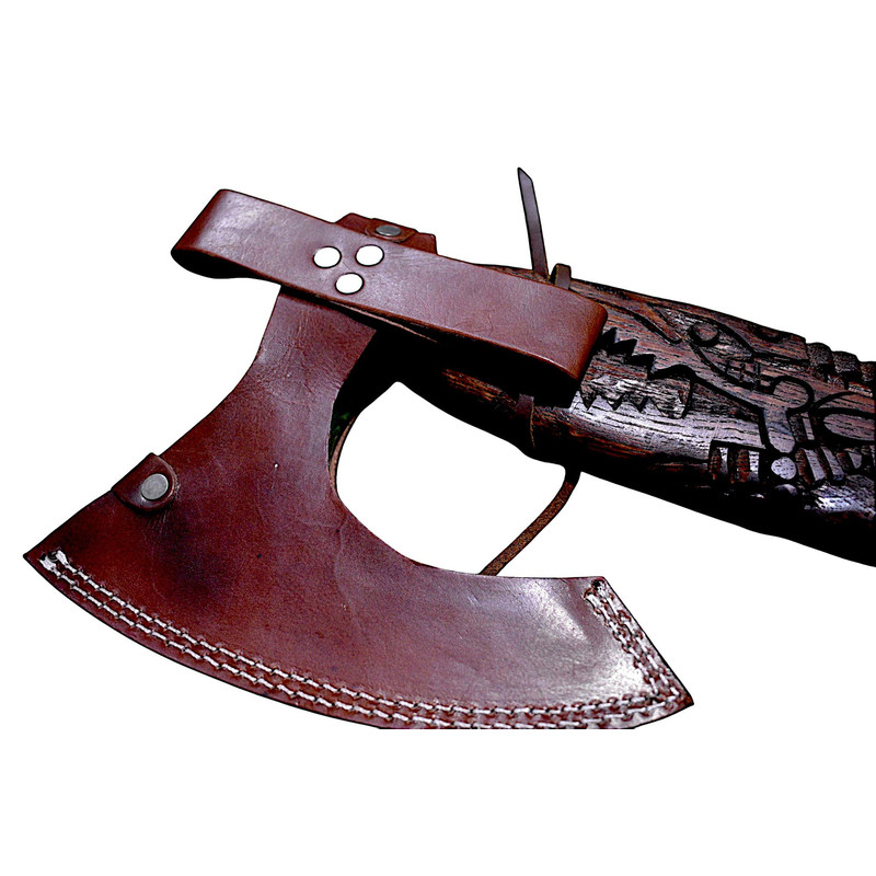 Gift For Him Handcrafted SnakeHead Viking Axe Engraved Stainless Steel Blade Carved Wooden Handle 15
