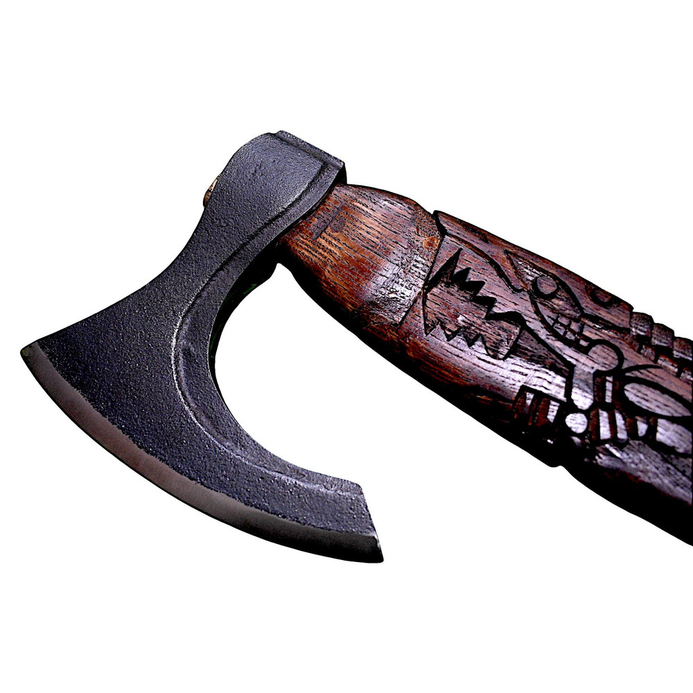 Gift For Him Handcrafted SnakeHead Viking Axe Engraved Stainless Steel Blade Carved Wooden Handle 5