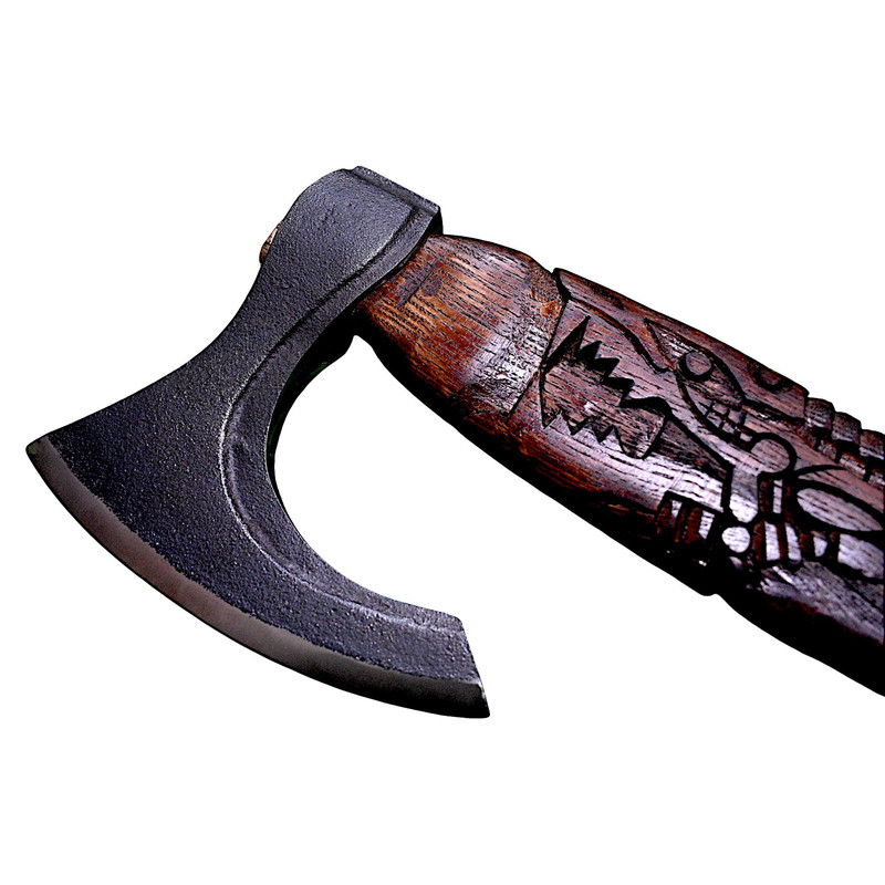 Gift For Him Handcrafted SnakeHead Viking Axe Engraved Stainless Steel Blade Carved Wooden Handle 5