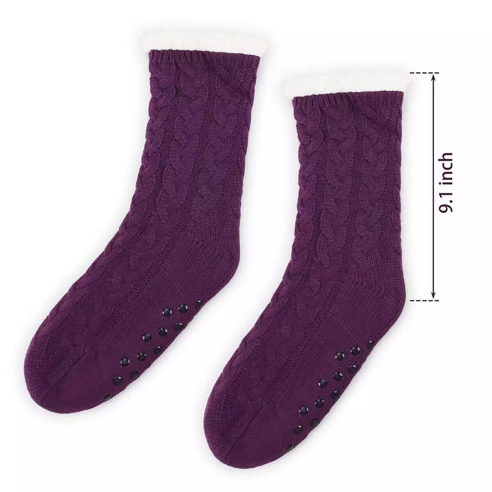 Cozy Men Women Winter Sherpa Fleecelined Fuzzy Thermal Slipper Socks Lake Blue Indor Hot 3