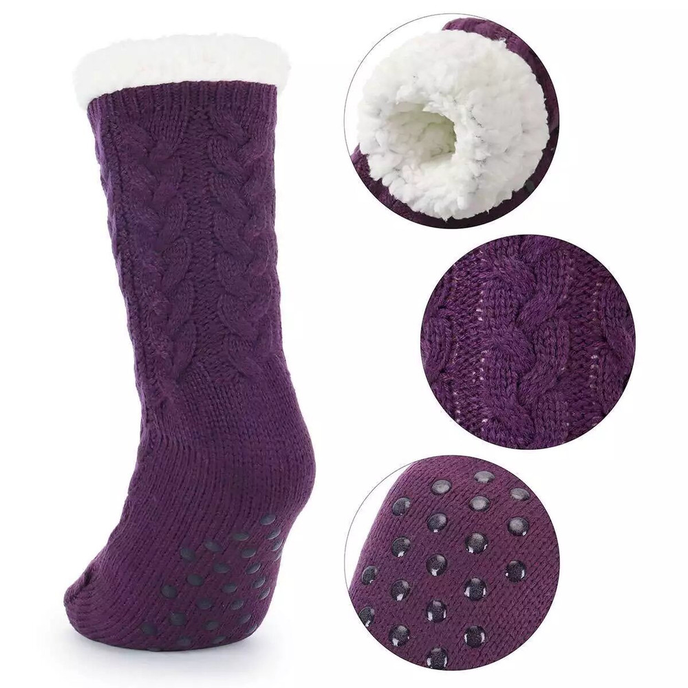 Cozy Men Women Winter Sherpa Fleecelined Fuzzy Thermal Slipper Socks Lake Blue Indor Hot 4