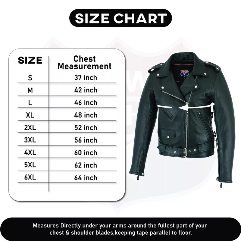 Men Old School Police Style Motorcycle Leather Jacket 2 Ammo Pocket 6XL 1