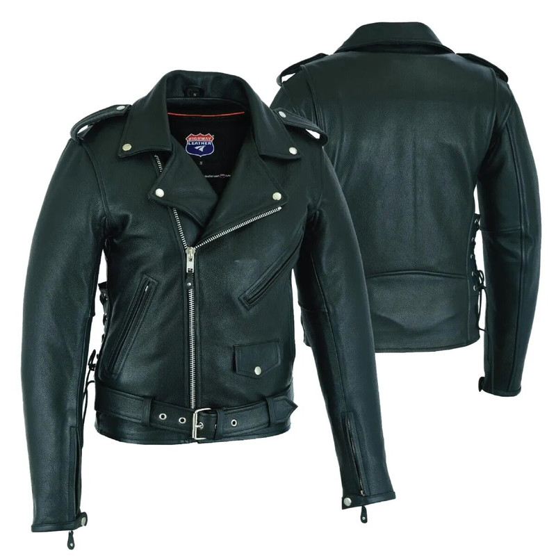 Men Old School Police Style Motorcycle Leather Jacket 2 Ammo Pocket 6XL 2