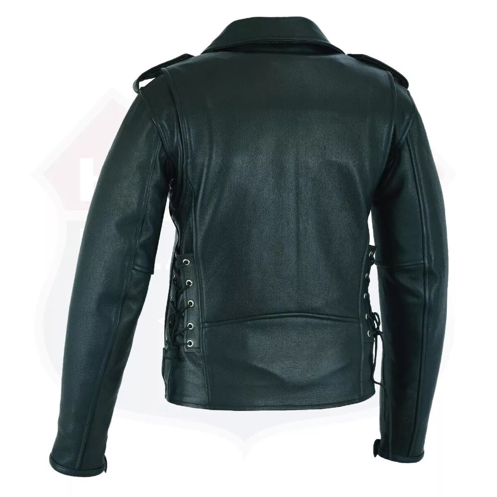 Men Old School Police Style Motorcycle Leather Jacket 2 Ammo Pocket 6XL 4