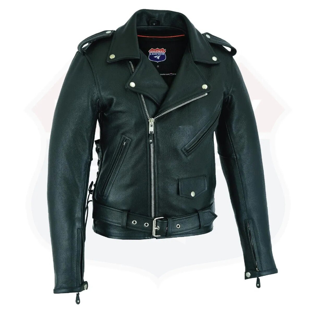 Men Old School Police Style Motorcycle Leather Jacket 2 Ammo Pocket 6XL 7