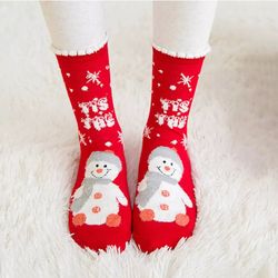 christmas breathable snowman warm comfortable lightweight casual cotton socks for women