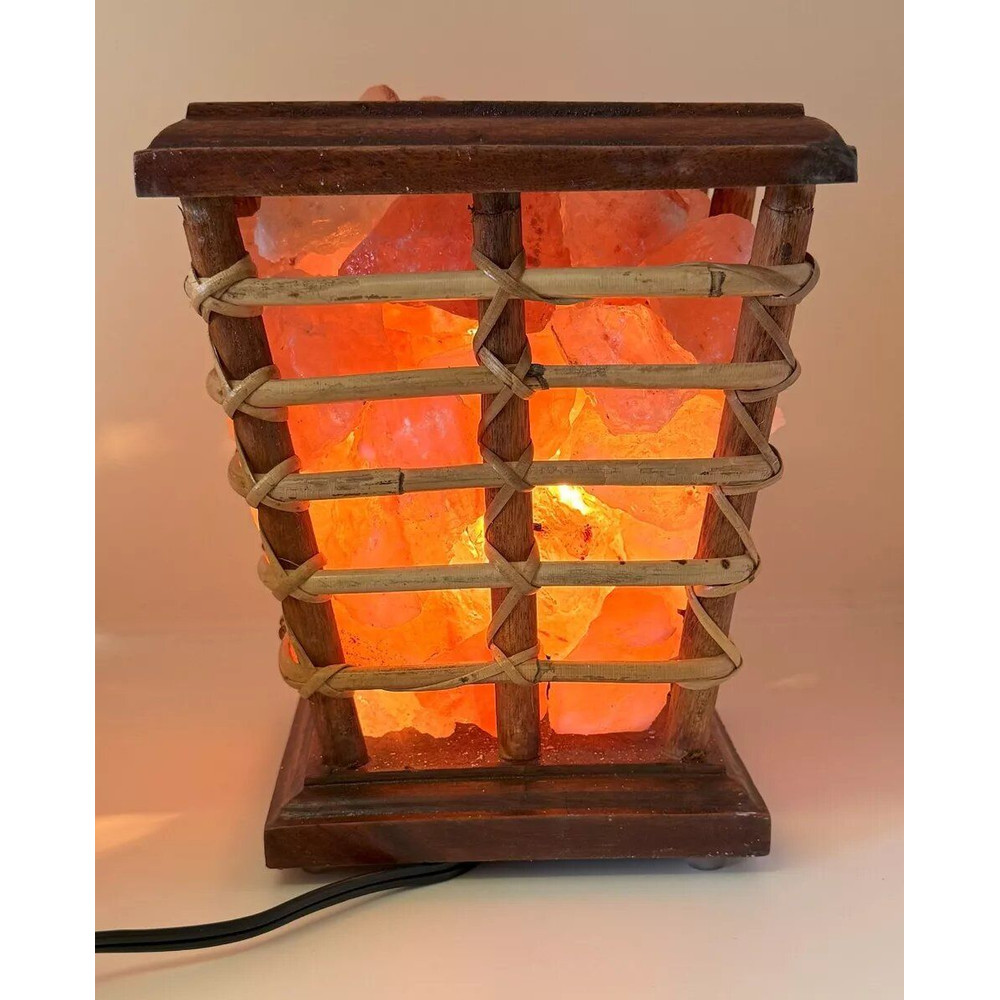 Himalayan Salt Lamp Wooden Cane Basket With Salt Chunks NEW FREE SHIP 0