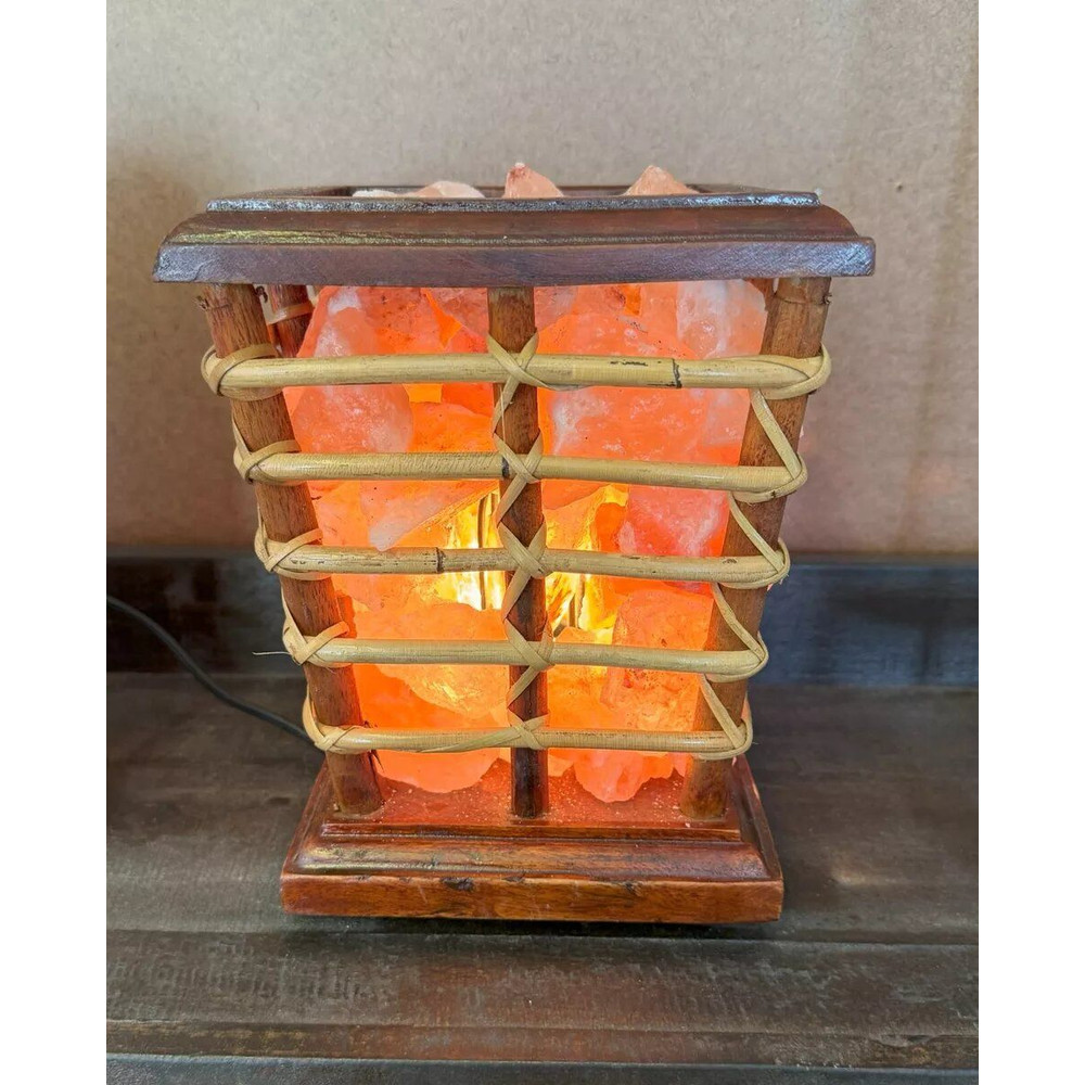Himalayan Salt Lamp Wooden Cane Basket With Salt Chunks NEW FREE SHIP 2