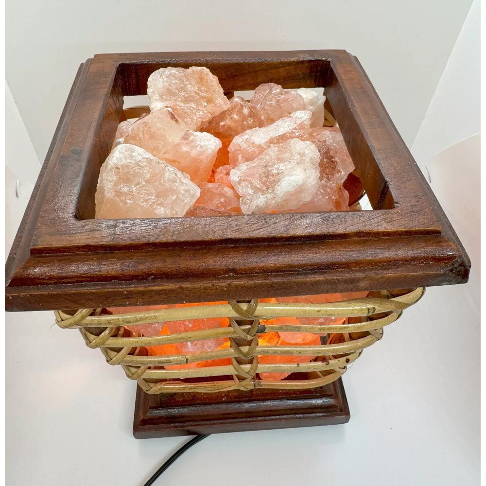 Himalayan Salt Lamp Wooden Cane Basket With Salt Chunks NEW FREE SHIP 3