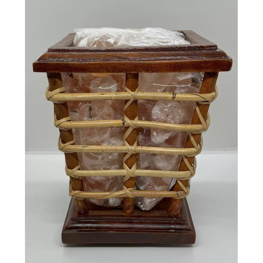 Himalayan Salt Lamp Wooden Cane Basket With Salt Chunks NEW FREE SHIP 4