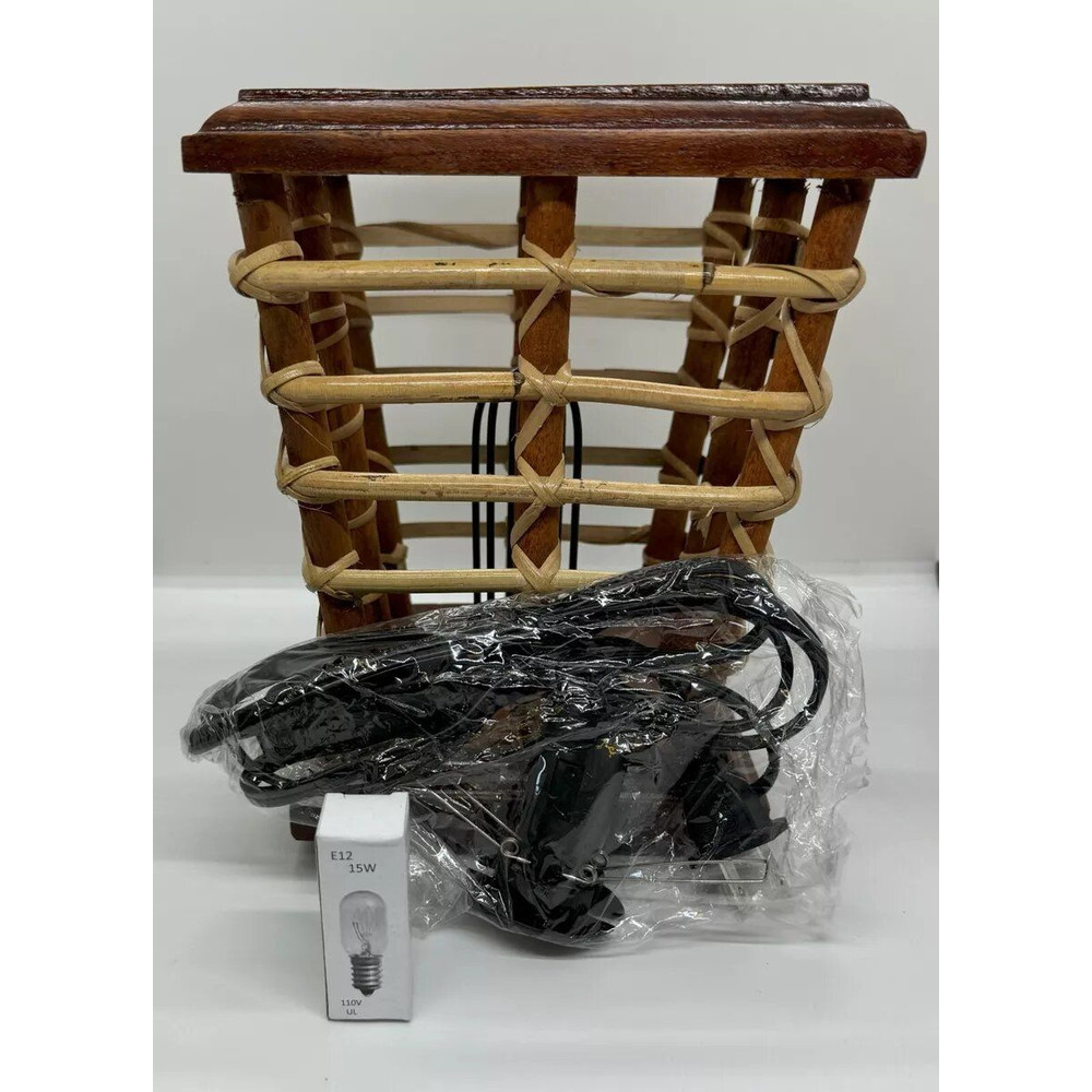 Himalayan Salt Lamp Wooden Cane Basket With Salt Chunks NEW FREE SHIP 5