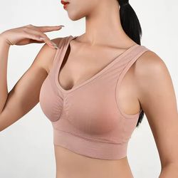 women breathable sports bra pink absorb sweat shockproof padded gym running fitness double layer seamless s