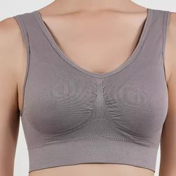 women breathable sports bra dark grey absorb sweat shockproof padded gym running fitness double layer seamless s