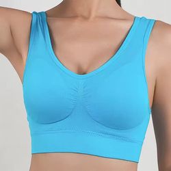 women breathable sports bra lake blue absorb sweat shockproof padded gym running fitness double layer seamless s