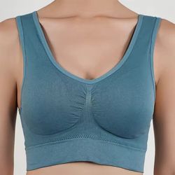 women breathable sports bra blue absorb sweat shockproof padded gym running fitness double layer seamless s