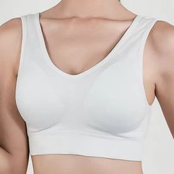 women breathable sports bra white absorb sweat shockproof padded gym running fitness double layer seamless s