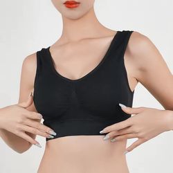 women breathable sports bra black absorb sweat shockproof padded gym running fitness double layer seamless s