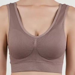 women breathable sports bra cameo brown absorb sweat shockproof padded gym running fitness double layer seamless s