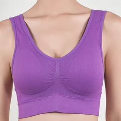 women breathable sports bra purple absorb sweat shockproof padded gym running fitness double layer seamless s