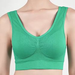 women breathable sports bra green absorb sweat shockproof padded gym running fitness double layer seamless s