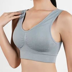 women breathable sports bra light grey absorb sweat shockproof padded gym running fitness double layer seamless s