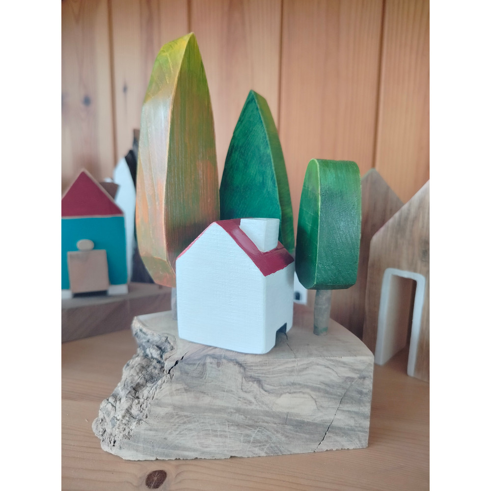 Miniature Wooden Incense House And Trees 0