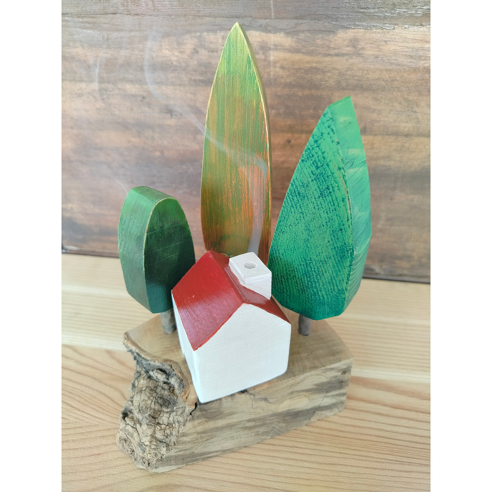 Miniature Wooden Incense House And Trees 1