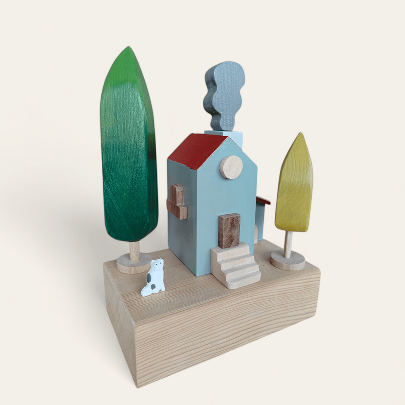 Miniature Wooden House And Tree Set 0