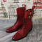 Handmade Burgundy Color Genuine Leather Stylish Buckle Strap Cap Toe Lace Up High Ankle Boots 0