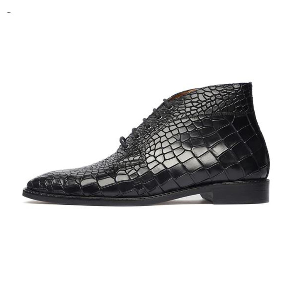 Handmade Black Color Genuine Crocodile Textured Leather Stylish Lace Up Chukka Dress Shoes 1