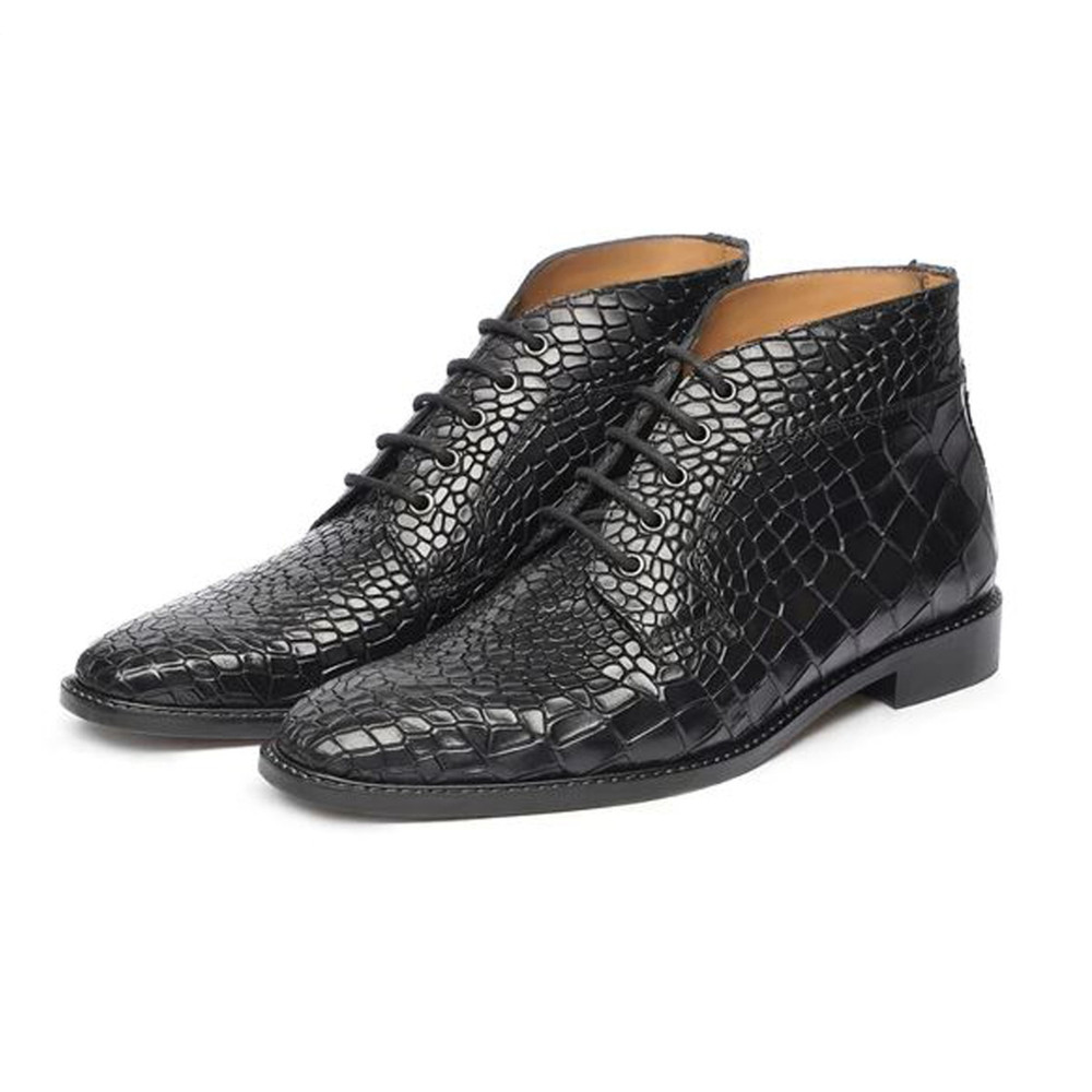 Handmade Black Color Genuine Crocodile Textured Leather Stylish Lace Up Chukka Dress Shoes 3