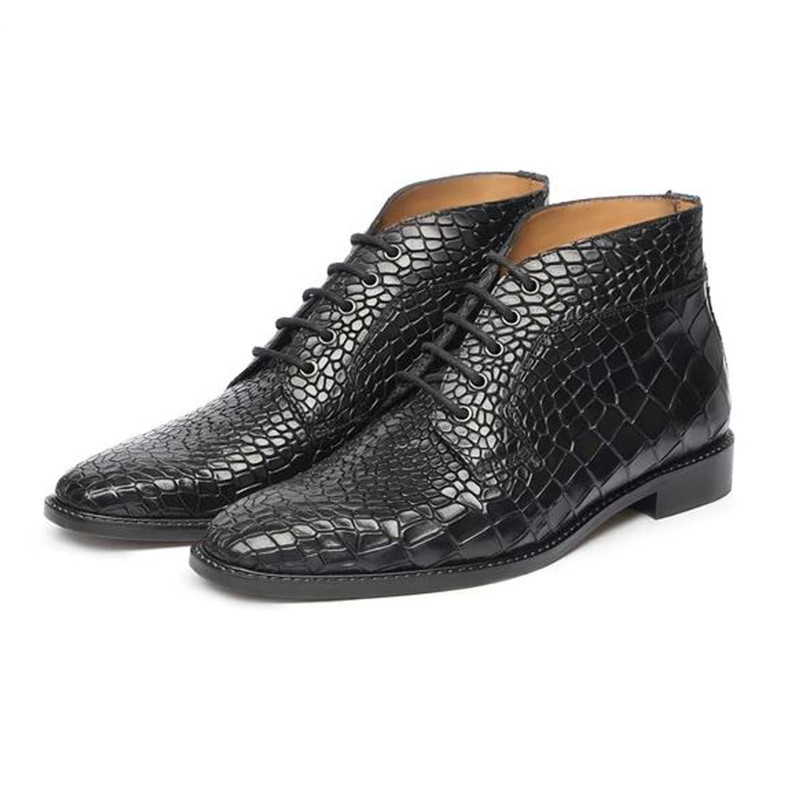 Handmade Black Color Genuine Crocodile Textured Leather Stylish Lace Up Chukka Dress Shoes 3