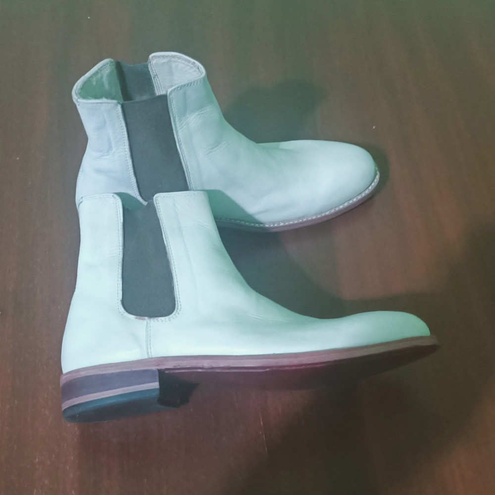 Handmade White Color Genuine Leather Stylish Ankle High Chelsea Dress Boots 2