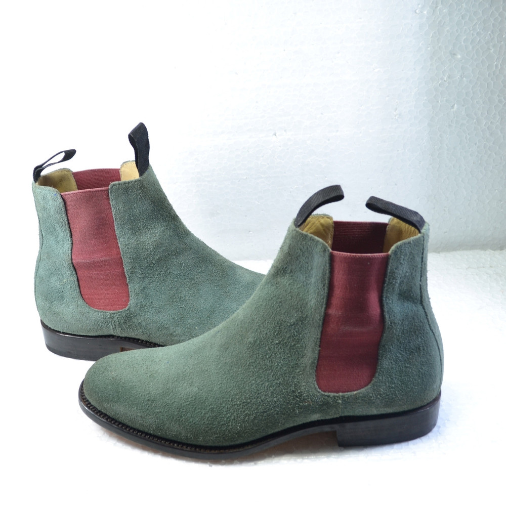 Handmade Green Color Original Suede Stylish Ankle High Chelsea Dress Boots 3
