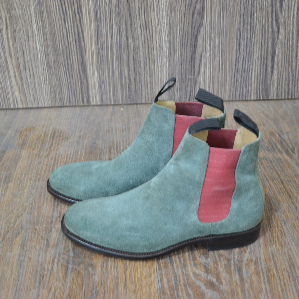 Handmade Green Color Original Suede Stylish Ankle High Chelsea Dress Boots 4