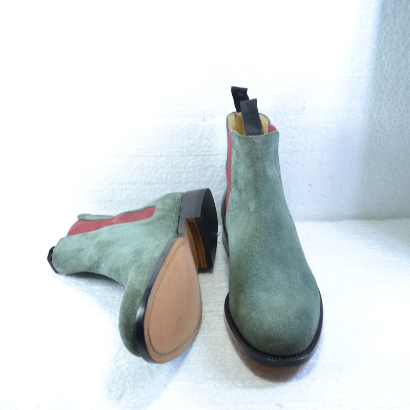 Handmade Green Color Original Suede Stylish Ankle High Chelsea Dress Boots 5