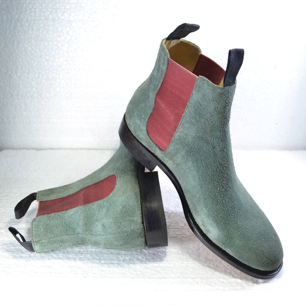 Handmade Green Color Original Suede Stylish Ankle High Chelsea Dress Boots 0