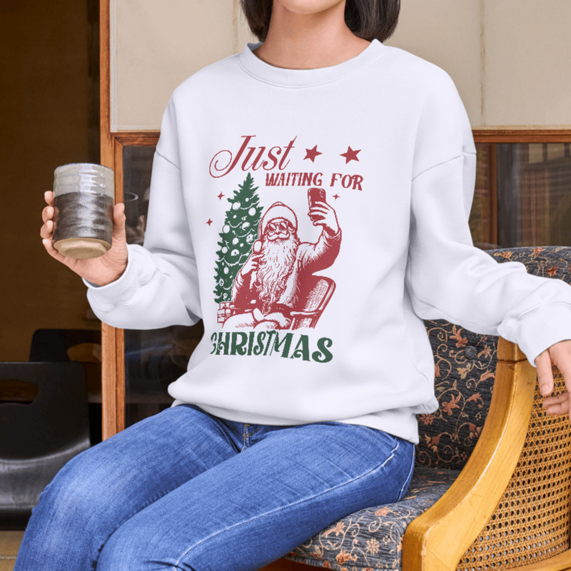 Just Waiting For Christmas Santa PNG SVG Christmas Santa Claus Design For Graphic Tees Christmas PngTote Bag Sticker 1