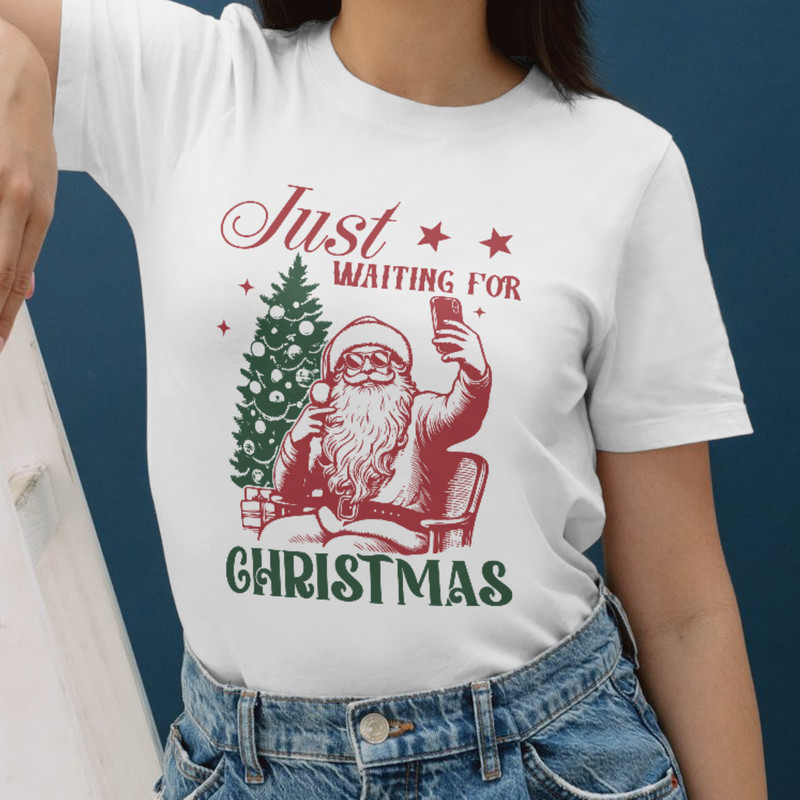 Just Waiting For Christmas Santa PNG SVG Christmas Santa Claus Design For Graphic Tees Christmas PngTote Bag Sticker 2
