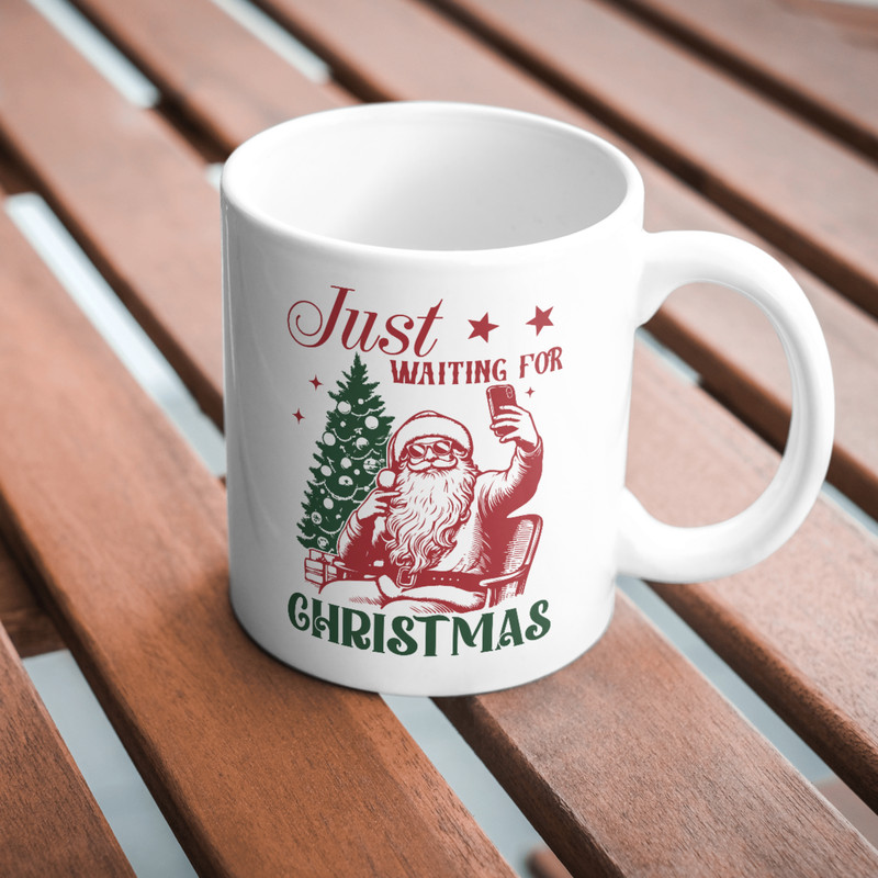 Just Waiting For Christmas Santa PNG SVG Christmas Santa Claus Design For Graphic Tees Christmas PngTote Bag Sticker 3