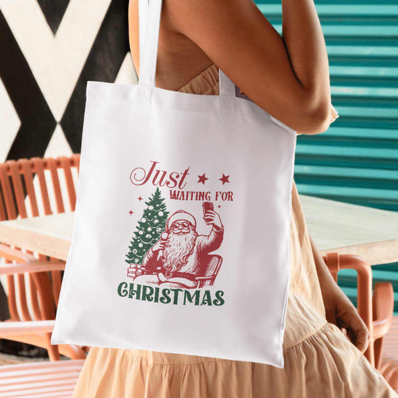 Just Waiting For Christmas Santa PNG SVG Christmas Santa Claus Design For Graphic Tees Christmas PngTote Bag Sticker 4