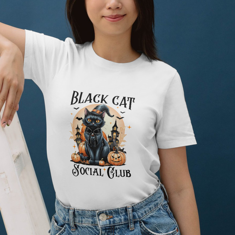Black Cat Social Club PNG, Halloween Gothic Girly Black cat png, Halloween Shirt Design, Retro Halloween png