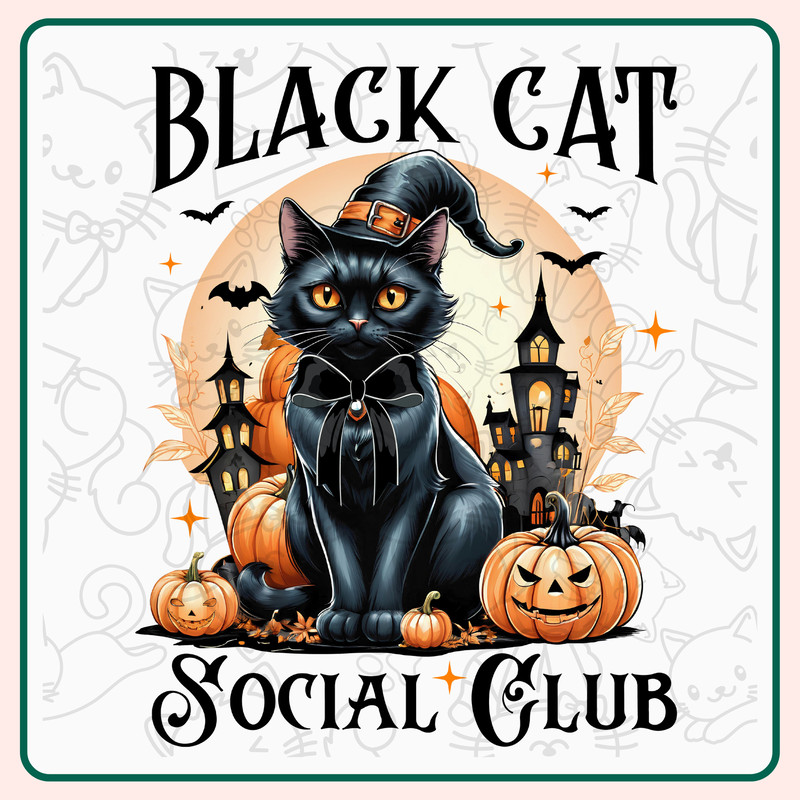 Black Cat Social Club PNG Halloween Gothic Girly Black Cat Png Halloween Shirt Design Retro Halloween Png 0