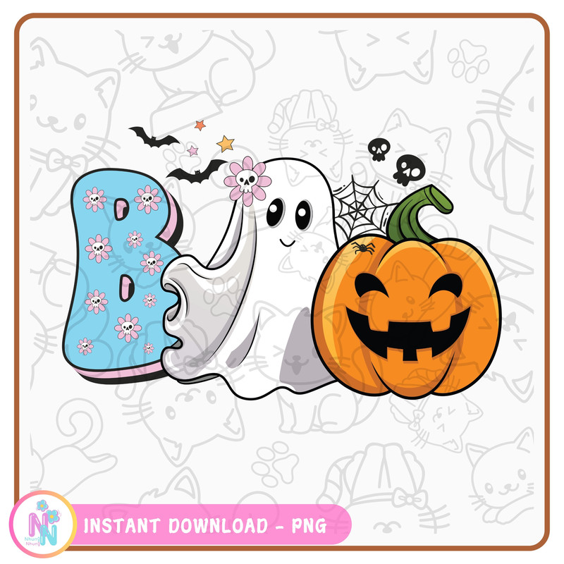 Cute Boo PNG Sublimation Designs Cute Ghost Png Halloween Pumpkin Png 0