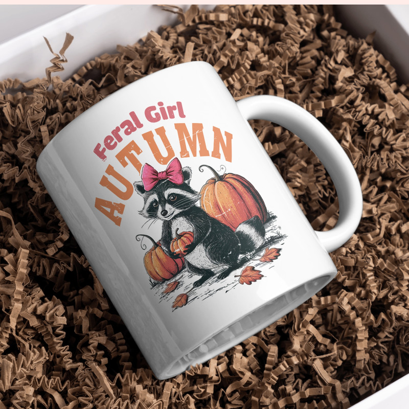 Feral Girl Autumn PNG Raccoon Shirt Design Fall Sublimation Design 3