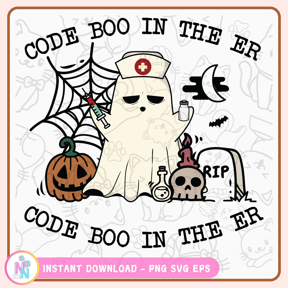 Ghost ER Nurse Svg Spooky Nurse Svg Halloween N PNG Sublimation Design Digital Download 0