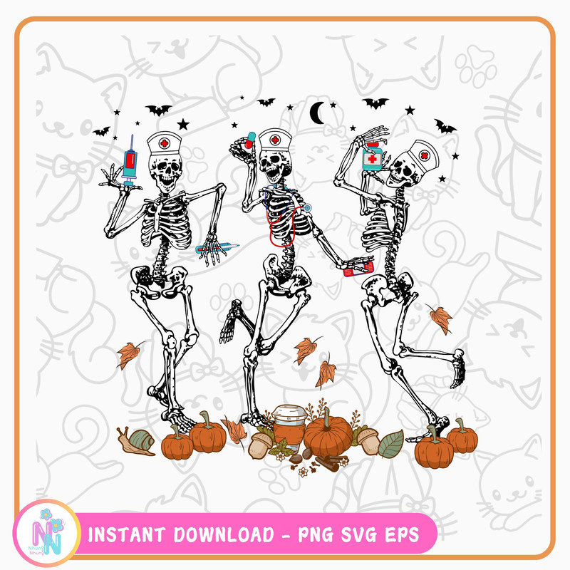 Skeleton Dancing Nurse Hallowen Svg Png Skeleton Nurse Hallowen Png Spooky Season Svg Nurse Png 0