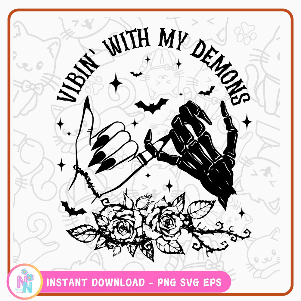 Vibin With My Demons PNG Funny Halloween PNG Halloween Mom TShirt Design 0