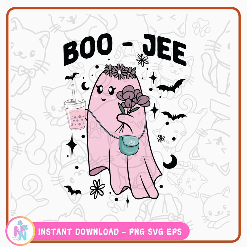 Cute Boo Jee Ghost Halloween Bandana Ghost Coffee PNG SVG Halloween Shirt Design 0